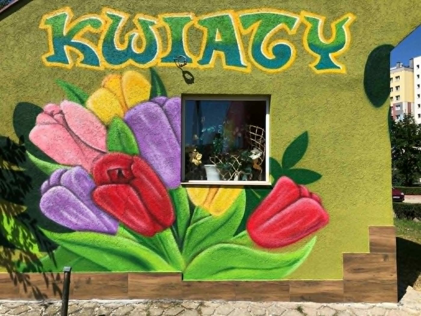 Mural KWIATY na ścianie Kwiaciarni Agawa w Lubinie